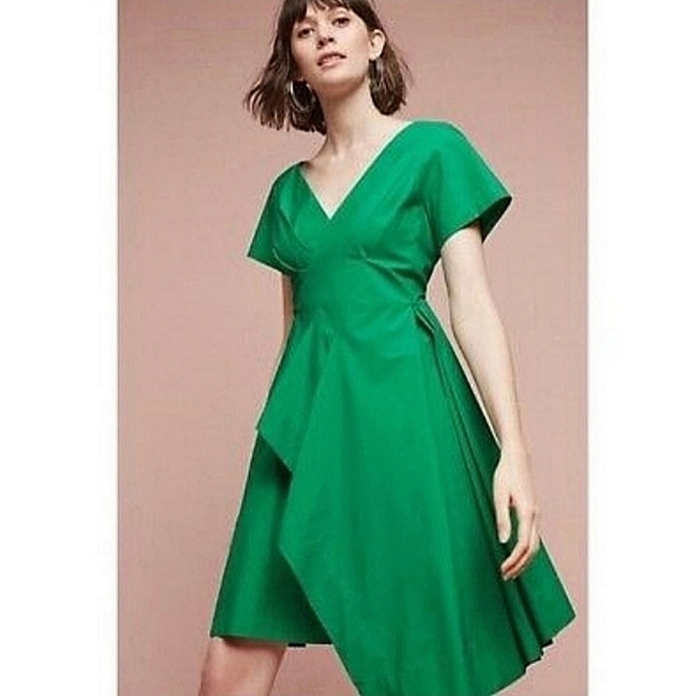 Anthropologie-Meave Green Faux Wrap Dress-Size 4P